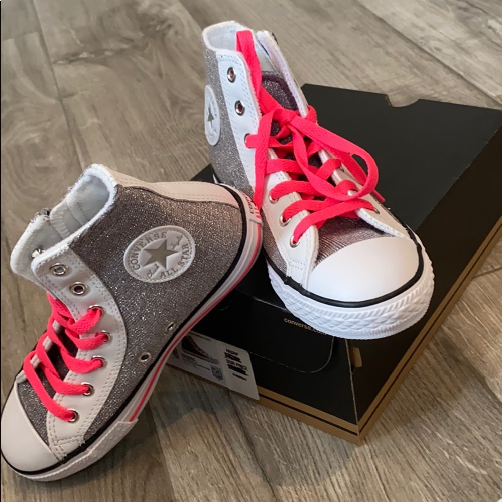 Girls Silver Sparkle Converse sneakers NEW sz 2
